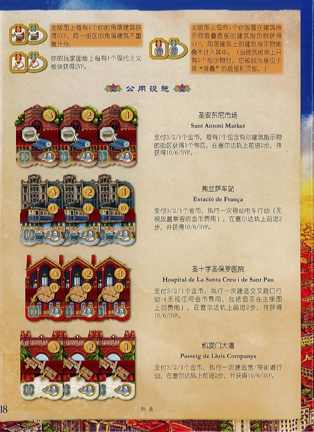 巴塞罗那规则书第 18 页：附录计分条目续与公用设施