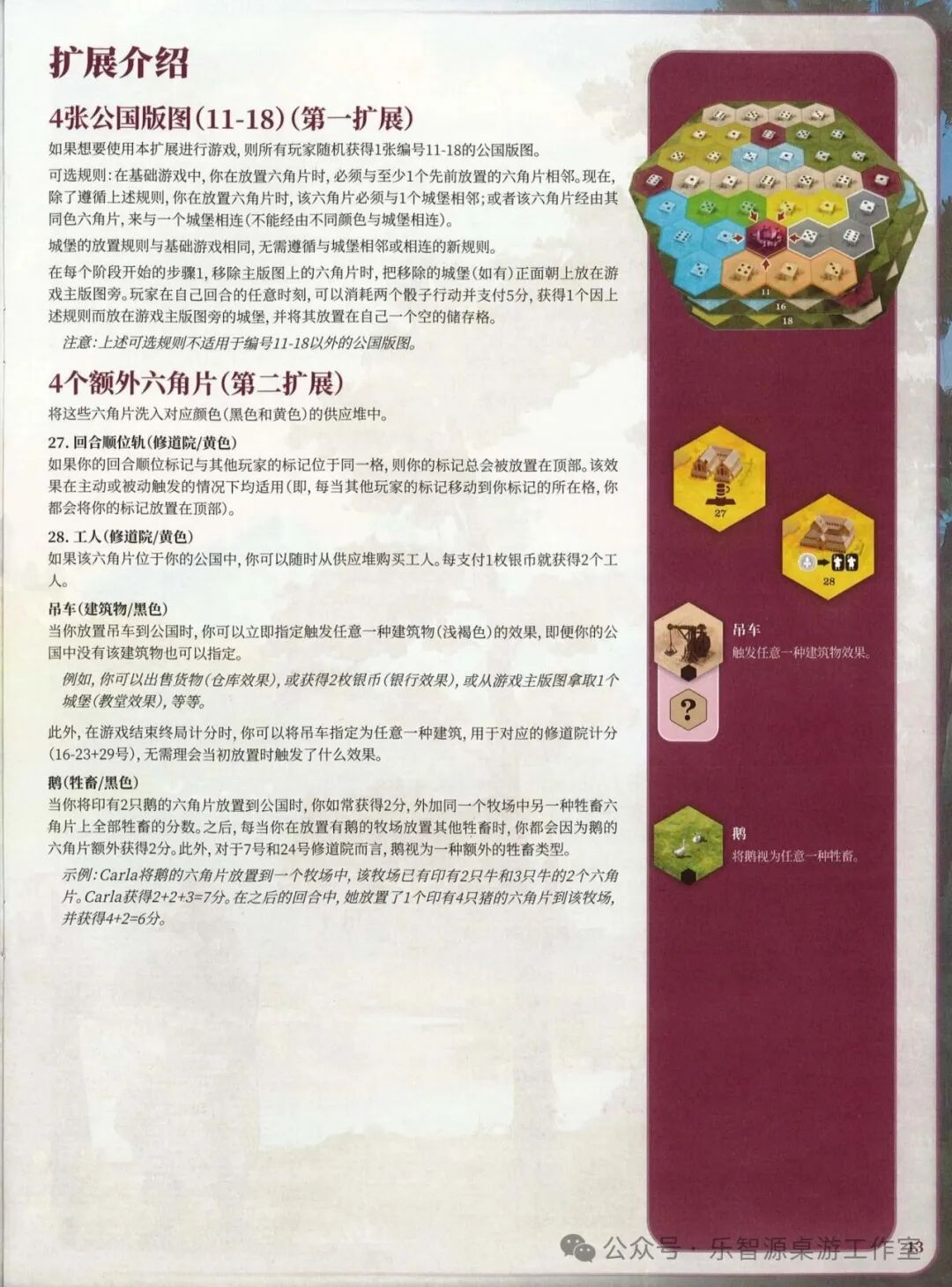勃艮第城堡规则书第 13 页：第一扩展公国版图与第二扩展额外六角片