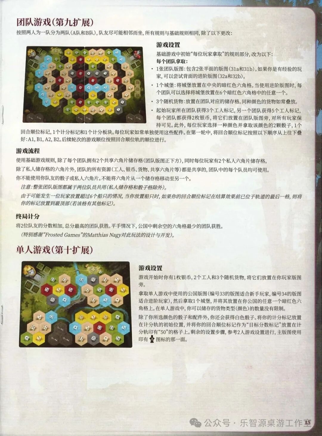 勃艮第城堡规则书第 15 页：团队游戏与单人游戏设置
