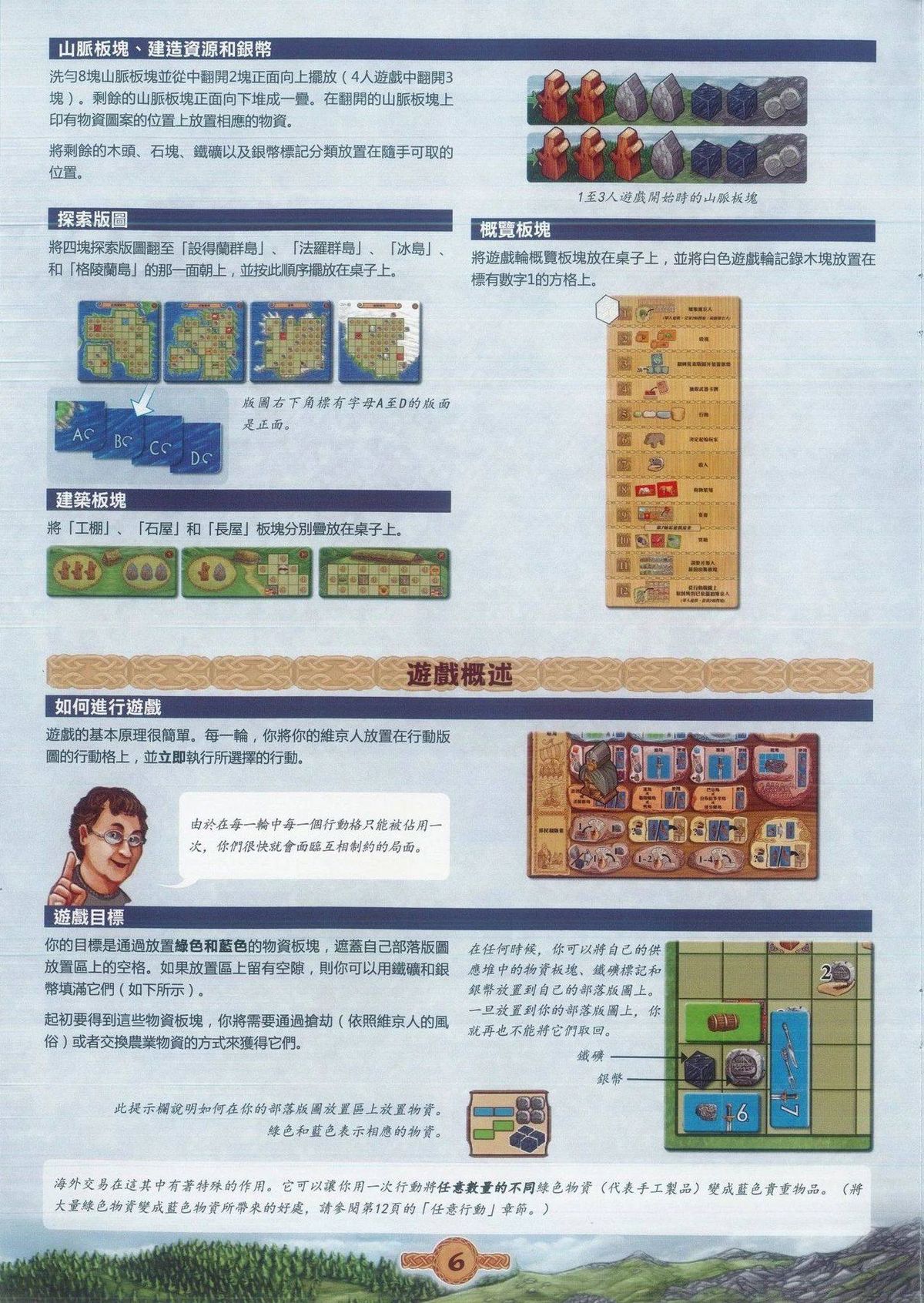 奥丁的盛宴规则书第 6 页：山脉板块、探索版图与游戏概述