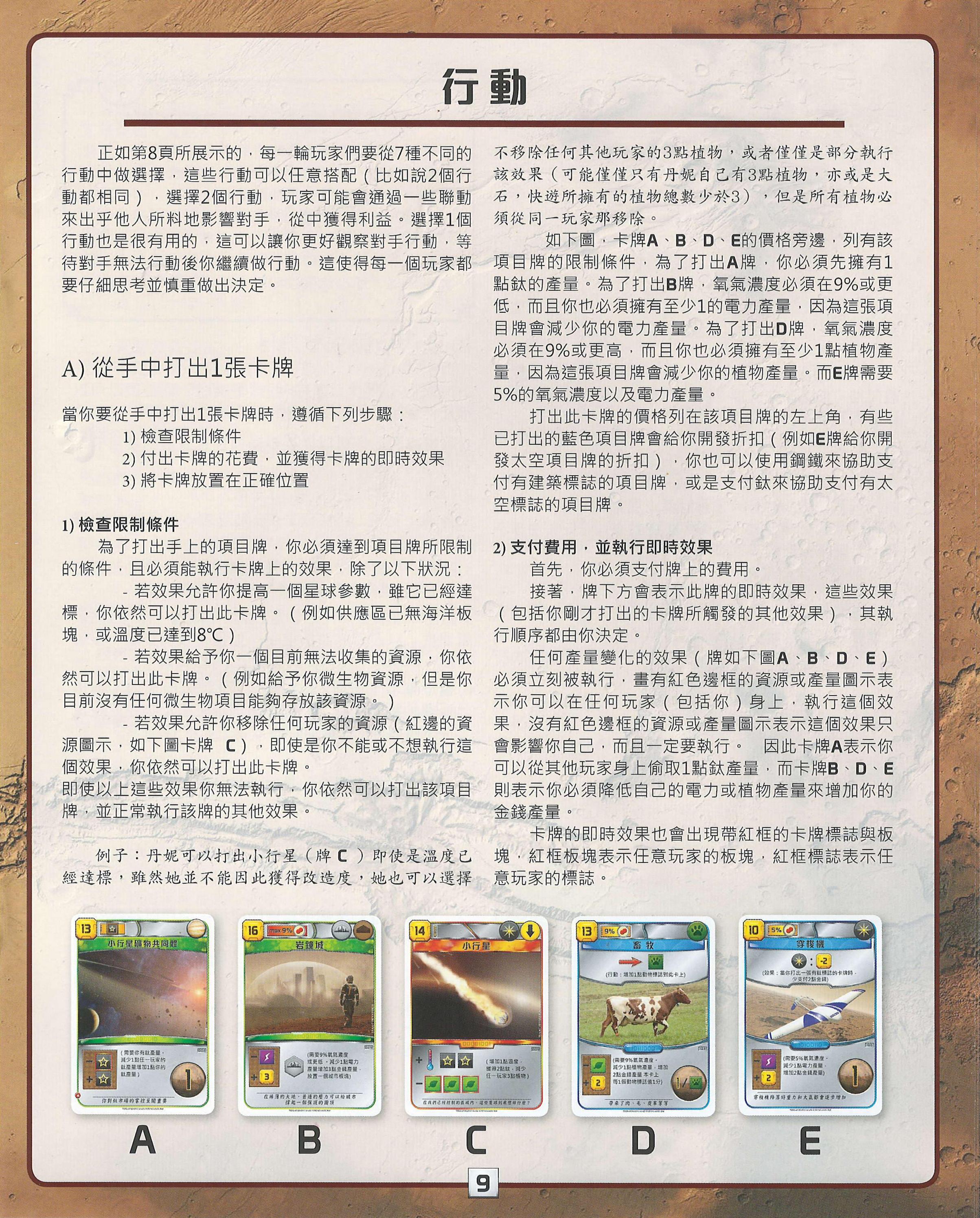 殖民火星规则书第 9 页扫描图