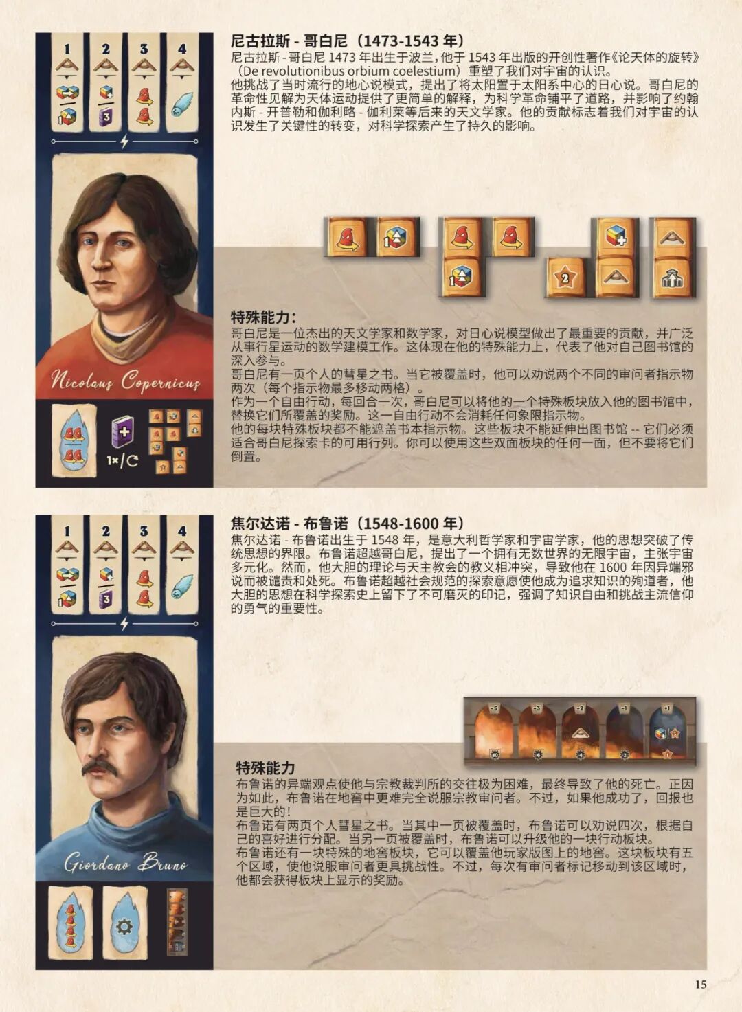 尼古拉斯·哥白尼与焦尔达诺·布鲁诺的角色生平与特殊能力