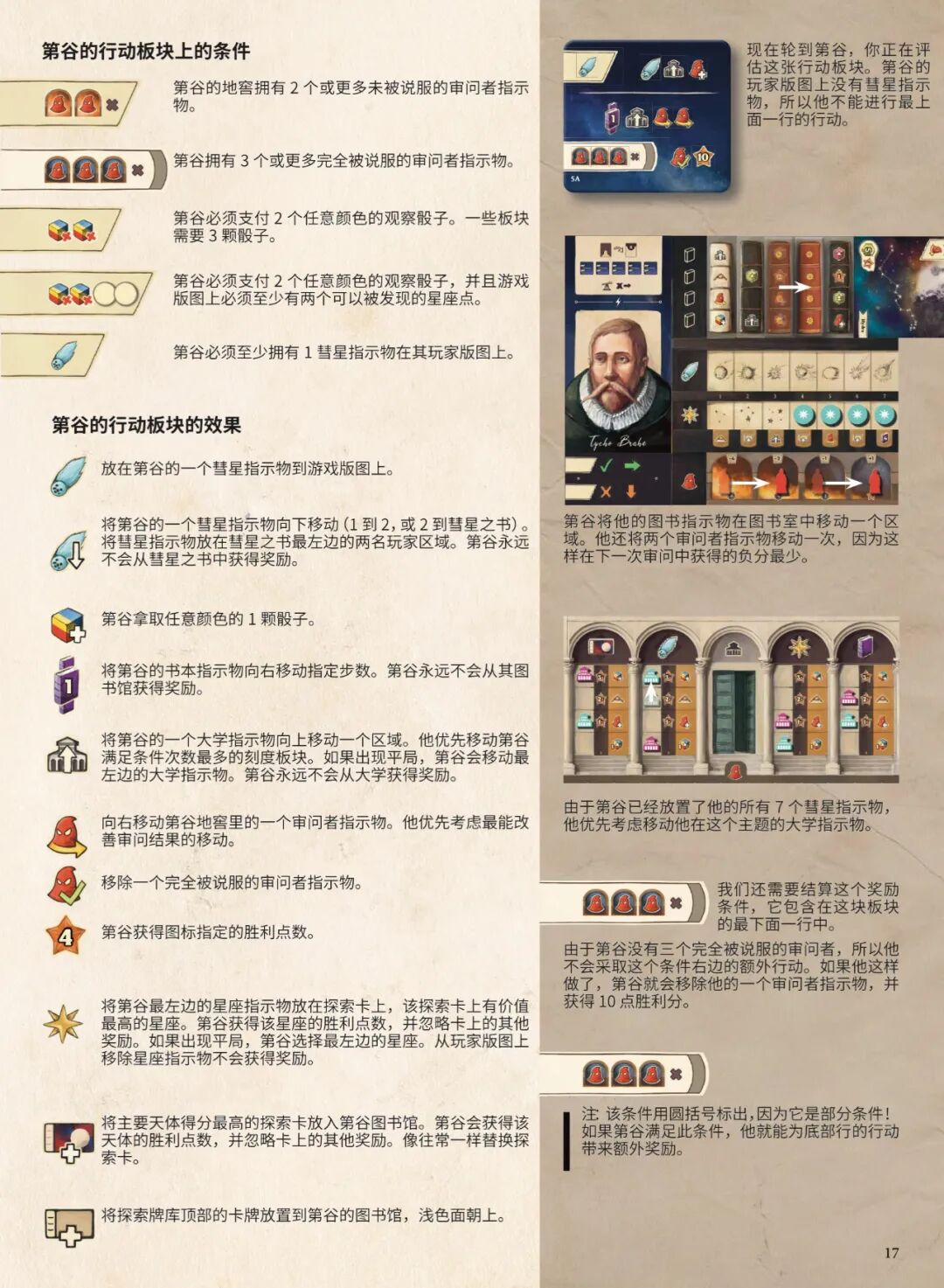 第谷的行动板块上的条件与效果一览